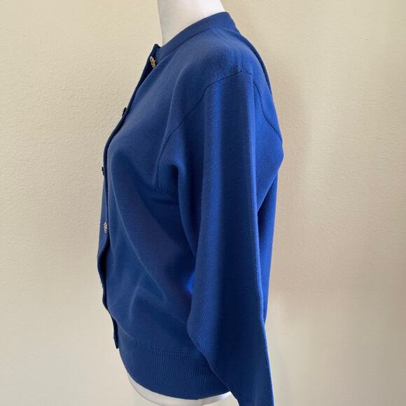 Vintage Burberrys Cardigan Button Down 100% Wool Blue SZL Old Money Classic - Picture 4 of 11